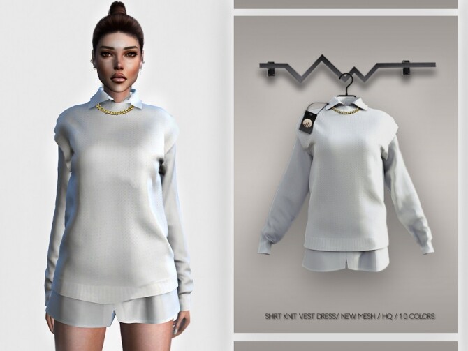 Sims 4 Shirt Knit Vest Dress by busra tr at TSR