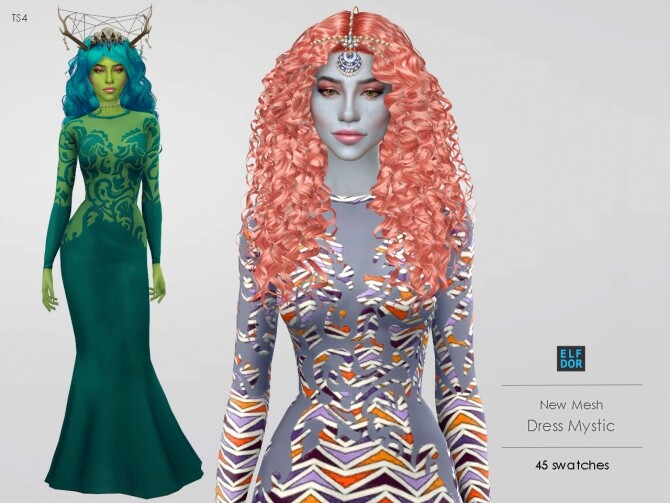 Sims 4 Dress Mystic 2 versions at Elfdor Sims