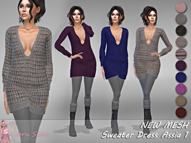 Sims 4 Sweater Dress Assia 1 by Jaru Sims at TSR
