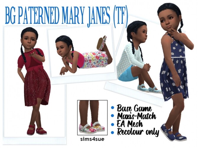 Sims 4 BG BALLET FLATS (CF) & PATTERNED MARY JANES (TF) at Sims4Sue