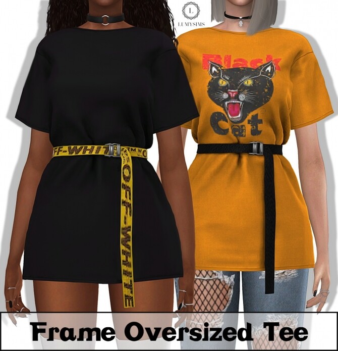 Sims 4 Frame Oversized Tee and Belt Accessory at Lumy Sims