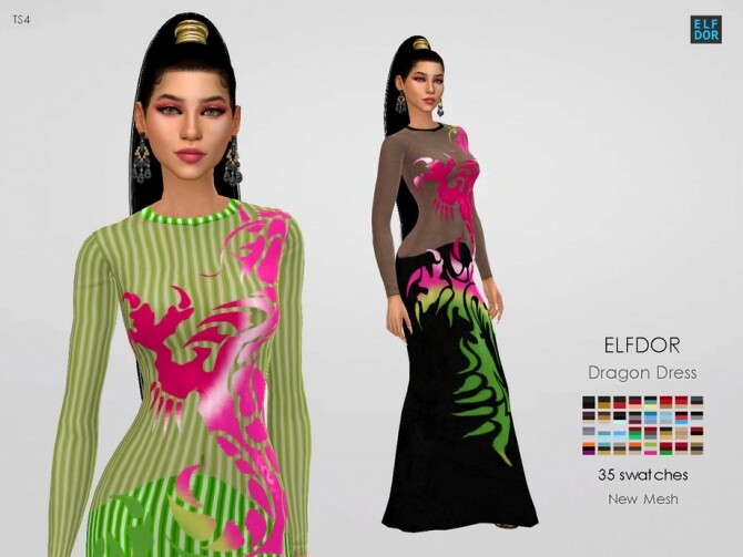 Sims 4 Dragon Dress by Elfdor at TSR