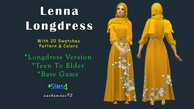 Sims 4 Hijab Model 078 & Hair 007 & Lenna Long dress at Aan Hamdan Simmer93