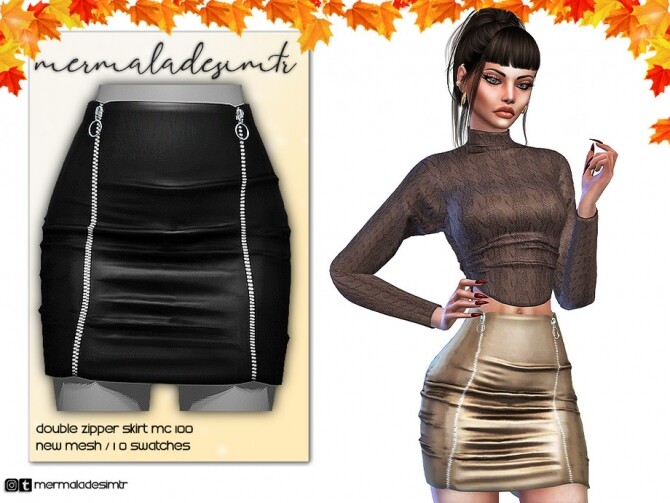 Sims 4 Double Zipper Skirt MC100 by mermaladesimtr at TSR
