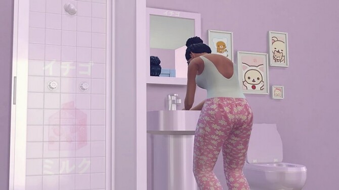 Sims 4 Strawberry Milk Bathroom Set at KAWAIISTACIE
