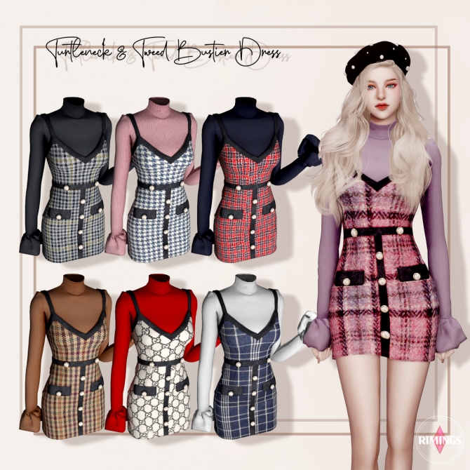 Turtleneck & Tweed Bustier Dress at RIMINGs » Sims 4 Updates