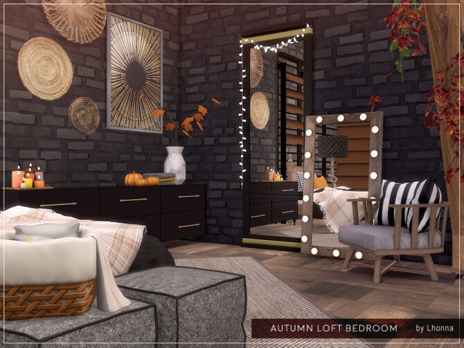 Sims 4 Autumn Loft Bedroom by Lhonna at TSR