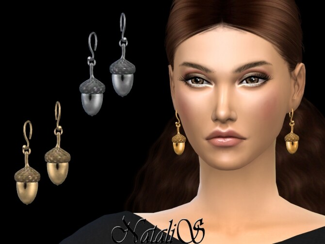 Sims 4 Acorn drop earrings by NataliS at TSR