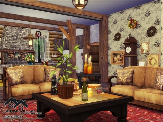 Sims 4 AUTUMN VILLAGE LIVINGROOM by marychabb at TSR