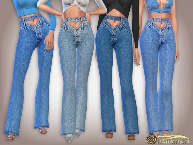 Sims 4 Double Waistband Micro Flare Jeans by Harmonia at TSR