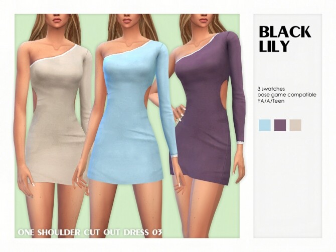 Sims 4 One Shoulder Cut Out Dress 03 by Black Lily at TSR