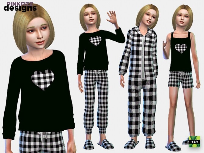 Sims 4 Junior Plaid Sleepwear Set by Pinkfizzzzz at TSR