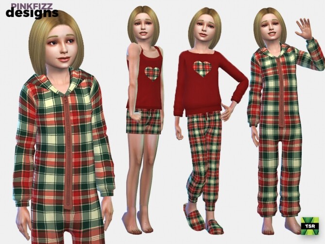 Sims 4 Junior Plaid Sleepwear Set by Pinkfizzzzz at TSR