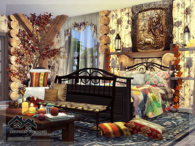 Sims 4 AUTUMN VILLAGE BEDROOM by marychabb at TSR