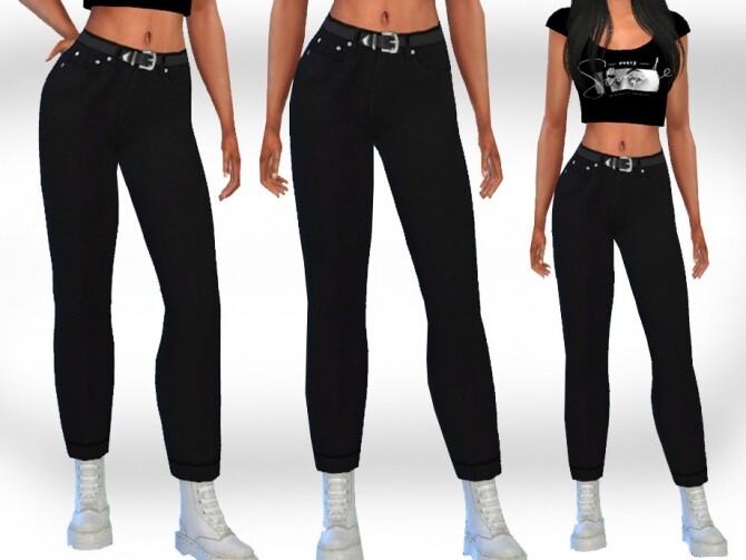 Sims 4 Black Mom Jeans with Belt by Saliwa at TSR