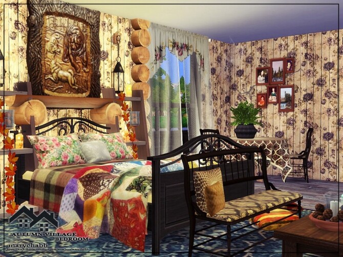 Sims 4 AUTUMN VILLAGE BEDROOM by marychabb at TSR