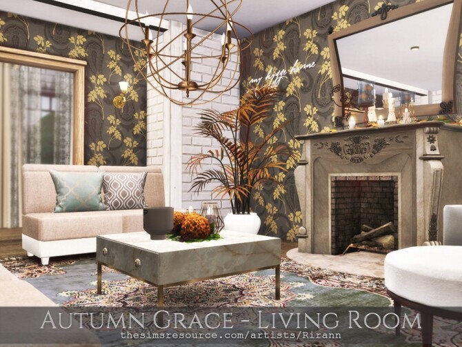 Sims 4 Autumn Grace Living Room by Rirann at TSR