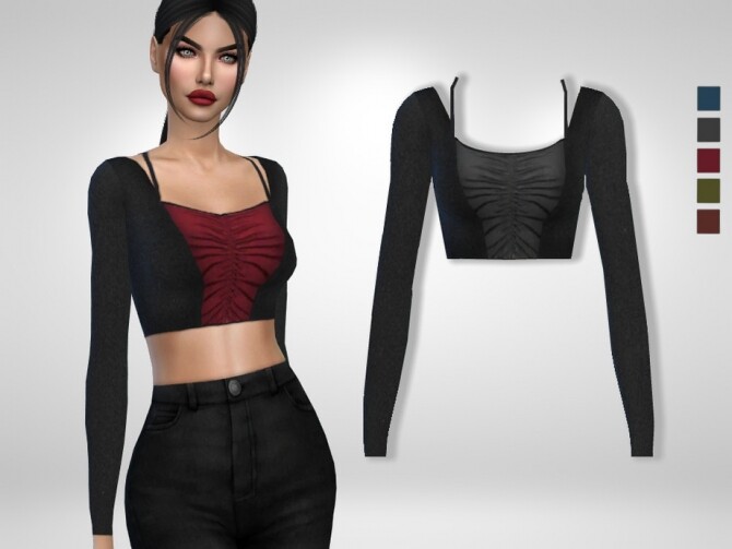 Sims 4 Ruched and cropped top by Puresim at TSR