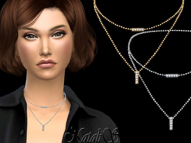 Sims 4 Diamond bar double necklace by NataliS at TSR
