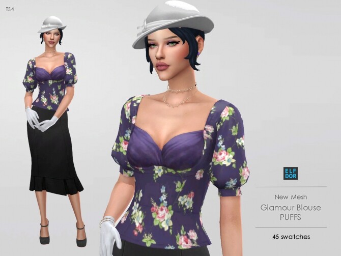Sims 4 Glamour Blouse Puffs Sleeves at Elfdor Sims