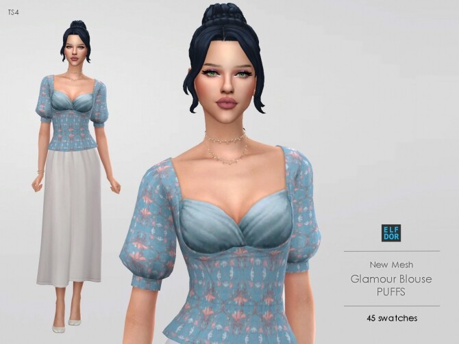 Sims 4 Glamour Blouse Puffs Sleeves at Elfdor Sims