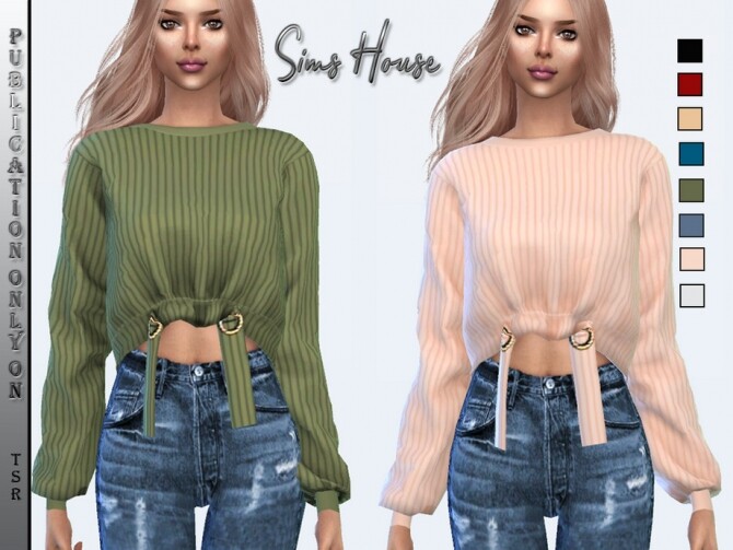 Sims 4 Striped sweater with ties at the bottom by Sims House at TSR