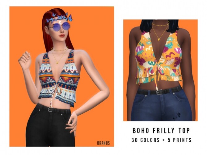 Sims 4 Boho Frilly Top by OranosTR at TSR