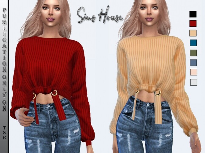 Sims 4 Striped sweater with ties at the bottom by Sims House at TSR