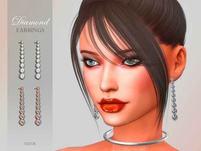 Sims 4 Diamond Earrings by Suzue at TSR