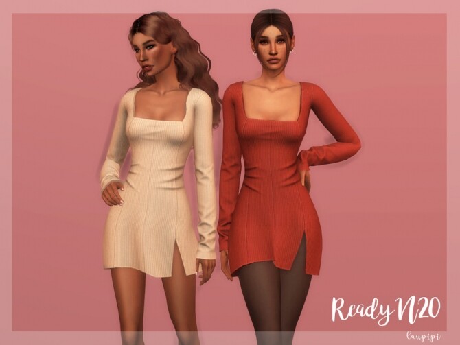 Sims 4 Square Neckline Dress DR371 by laupipi at TSR