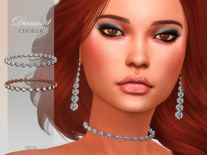 Sims 4 Diamond Choker by Suzue at TSR
