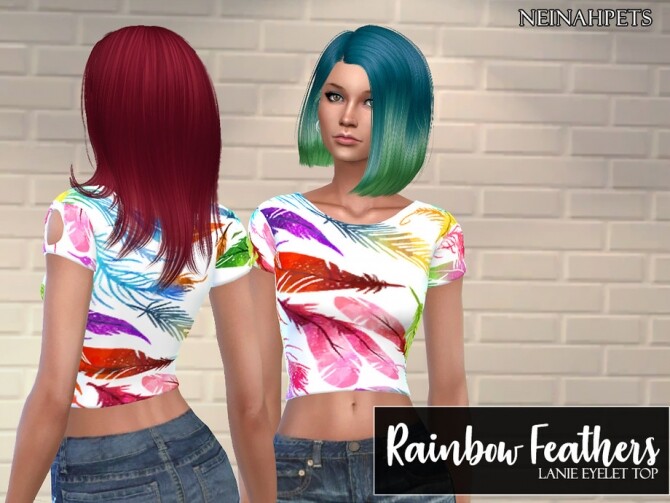 Sims 4 Rainbow Feathers Lanie Eyelet Top by neinahpets at TSR