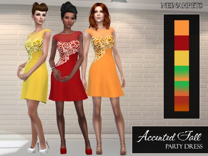 Sims 4 Accented Fall Party Dress by neinahpets at TSR