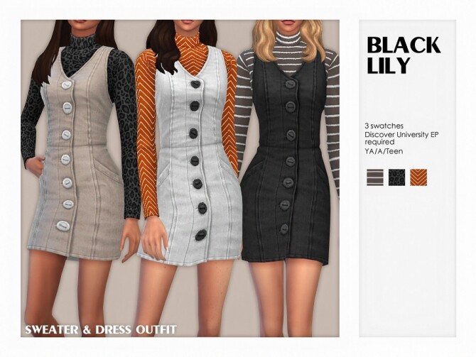 Sims 4 Sweater & Dress Outfit by Black Lily at TSR
