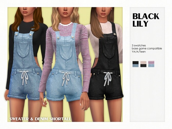 Sims 4 Sweater & Denim Shortall by Black Lily at TSR