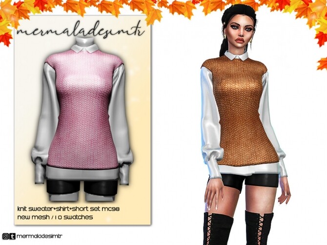 Sims 4 Knit Sweater, Shirt, Short Set MC98 by mermaladesimtr at TSR