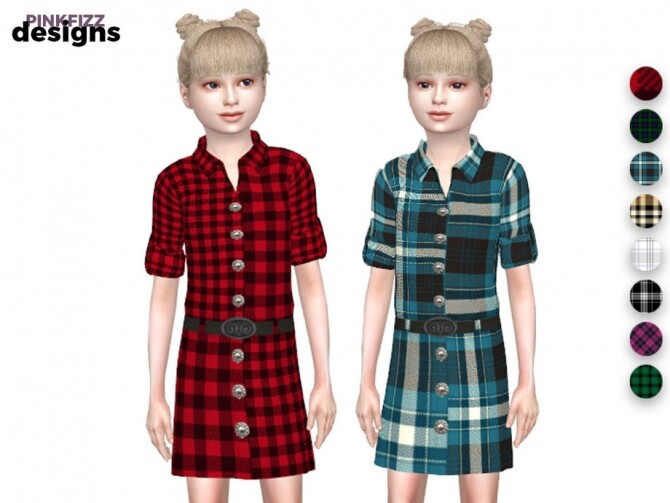 Sims 4 Junior Tartan Shirt Dress by Pinkfizzzzz at TSR
