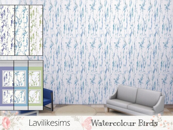 Sims 4 Watercolour Birds Wallpaper by lavilikesims at TSR