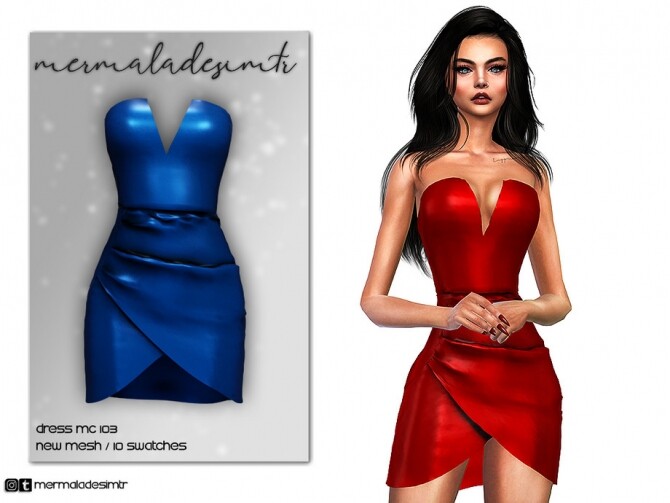 Sims 4 Strapless Mini Dress MC103 by mermaladesimtr at TSR