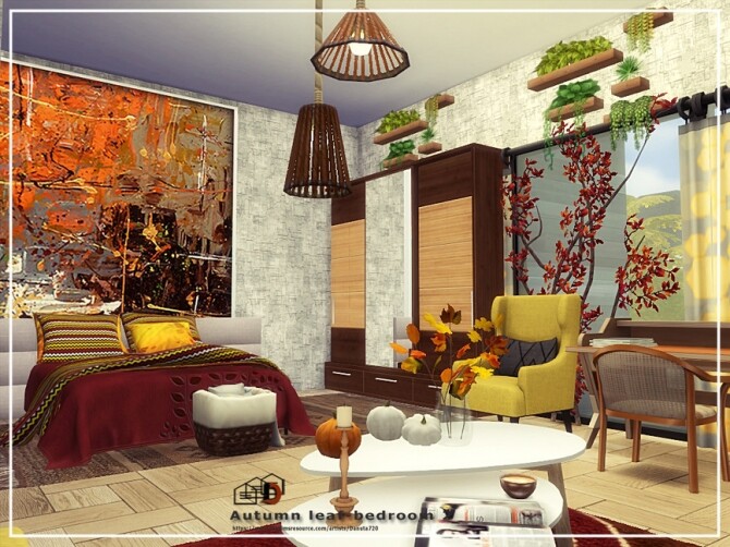 Sims 4 Autumn leaf bedroom 2 by Danuta720 at TSR