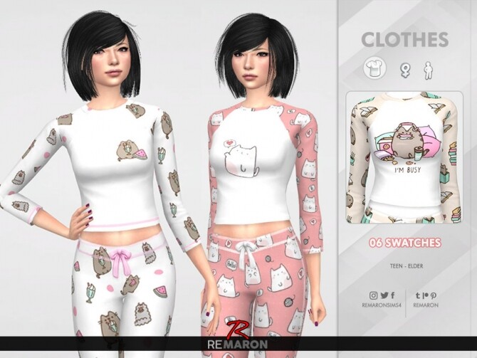 Sims 4 Cats Pajamas Top for Women 01 by remaron at TSR