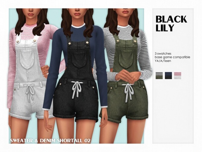 Sims 4 Sweater and Denim Shortall 02 by Black Lily at TSR