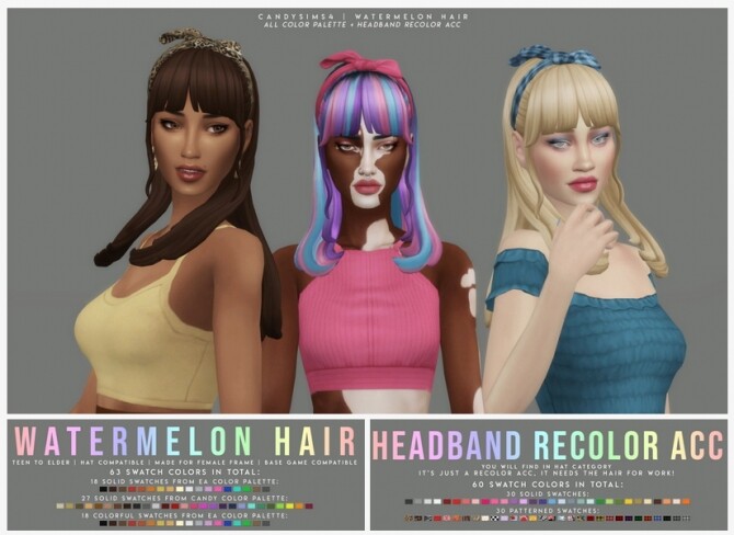 Sims 4 WATERMELON hair with headband at Candy Sims 4