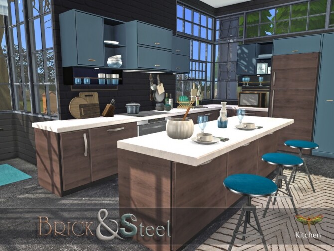 Sims 4 Brick & Steel Kitchen by fredbrenny at TSR
