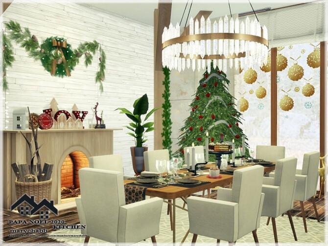 Sims 4 Papa Noel 2020 Kitchen with Dining by marychabb at TSR