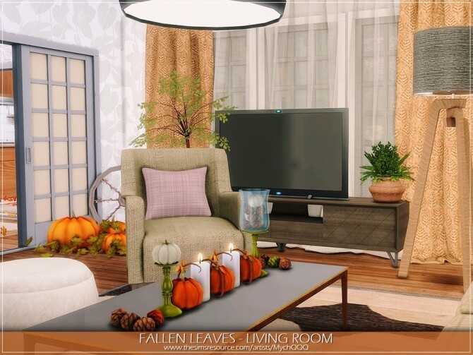 Sims 4 Fallen Leaves Living Room by MychQQQ at TSR