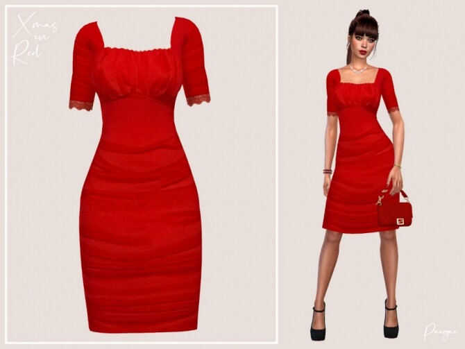 Sims 4 Xmas in Red Dress by Paogae at TSR