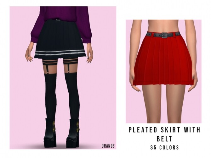 Sims 4 Pleated Skirt With Belt by OranosTR at TSR