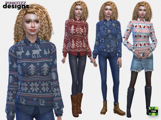 Sims 4 Festive Sweater by Pinkfizzzzz at TSR