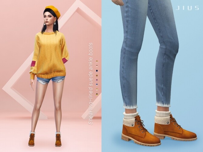 Sims 4 Shearling lined suede ankle boots by Jius at TSR